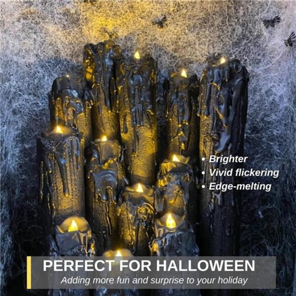 24-Pack Melting Black Candles Battery Operated Tea Lights, Halloween Flameless - Picture 3 of 7